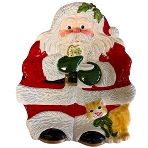 Fitz & Floyd NIB 2004 Santa & Kitten Canape’ Plate
